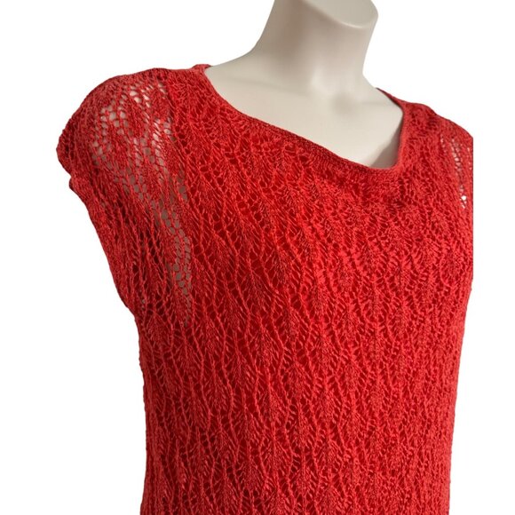 Jones Wear Net Lace Cap Sleeve Blouse Lined Size XL Red - Picture 4 of 8
